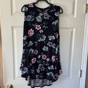 Lane Bryant Navy Floral Sleeveless Swing Top with Pink & Blue Blooms